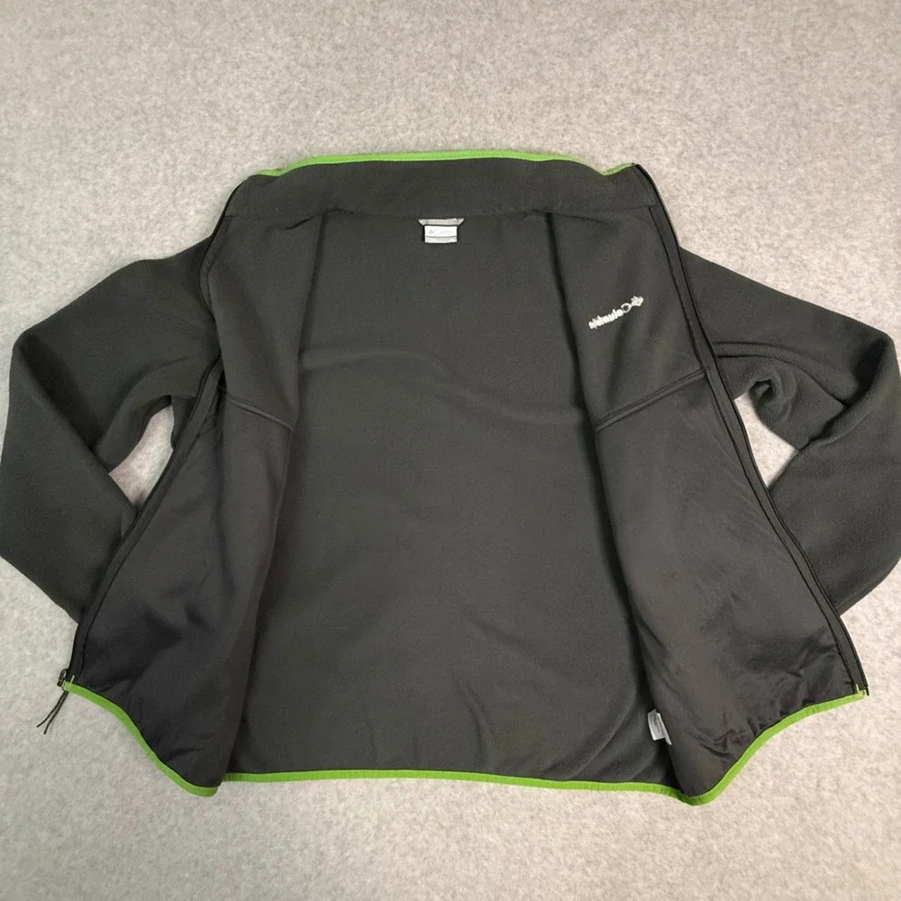 Columbia Polartec Fleece Jacket Mens XL Full Zip Gray Lime Green Hiking‎ Outdoor